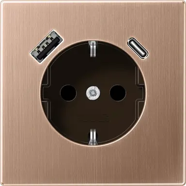 JUNG BRG 1520-15 CA wandcontactdoos randaarde Safety+ met USB type A en C LS990 geborsteld brons