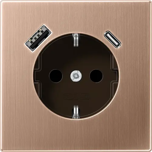 JUNG BRG 1520-15 CA wandcontactdoos randaarde Safety+ met USB type A en C LS990 geborsteld brons