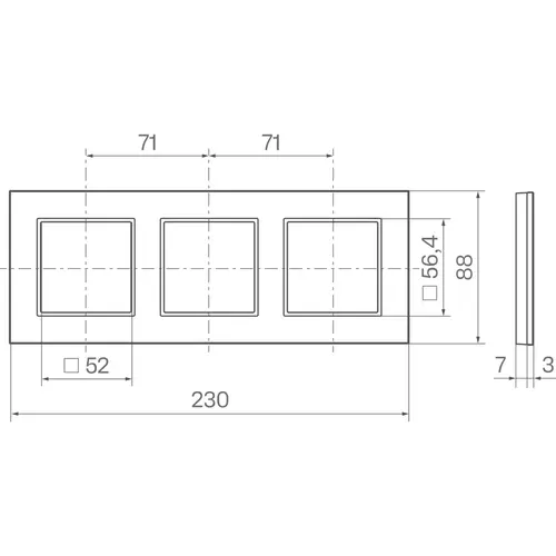 Hager Berker WAD8300ALH afdekraam 3-voudig horizontaal A8 aluminium