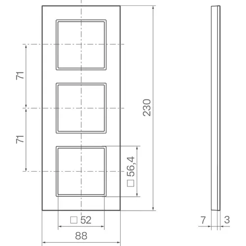 Hager Berker WAD8300ALV afdekraam 3-voudig verticaal A8 aluminium