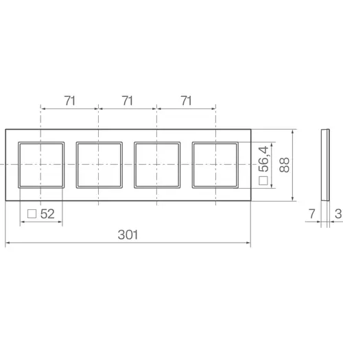 Hager Berker WAD8400ALH afdekraam 4-voudig horizontaal A8 aluminium