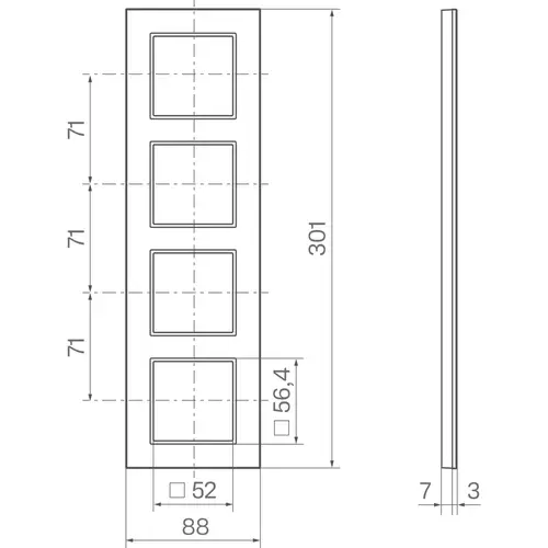 Hager Berker WAD8400ALV afdekraam 4-voudig verticaal A8 aluminium