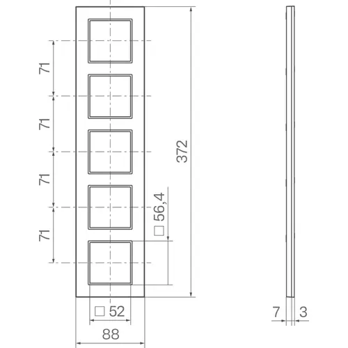Hager Berker WAD8500ALV afdekraam 5-voudig verticaal A8 aluminium