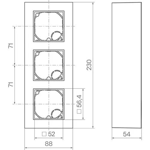 Hager Berker WAD8310TA opbouwbak 3-voudig A8 titaan mat