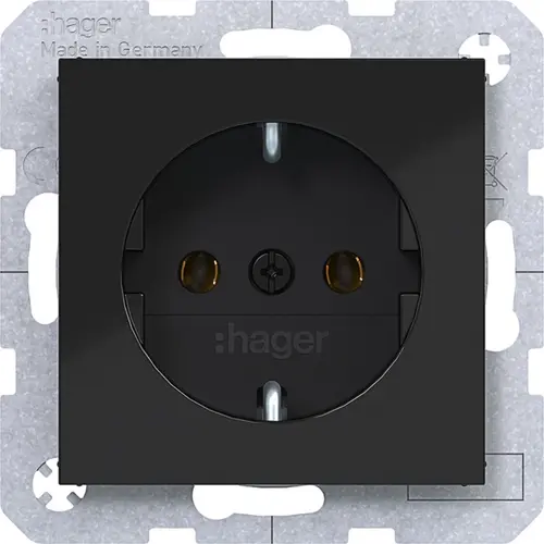 Hager Berker WAS1100BG wandcontactdoos randaarde A1/A8/C1/C8 nachtzwart glans