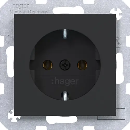 Hager Berker WAS1100BM wandcontactdoos randaarde A1/A8/C1/C8 nachtzwart mat