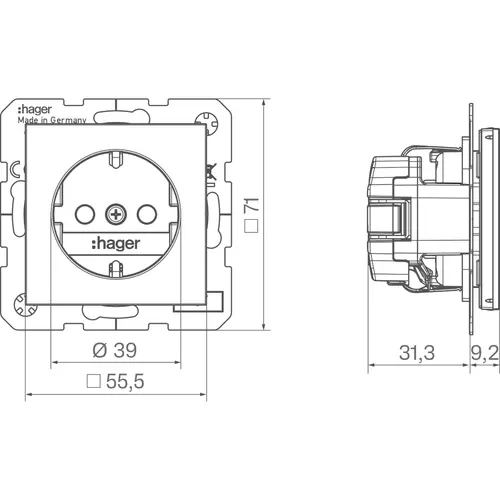 Hager Berker WAS1200BG wandcontactdoos randaarde Safety Plus A1/A8/C1/C8 nachtzwart glans