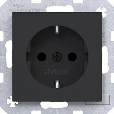 Hager Berker WAS1200BM wandcontactdoos randaarde Safety Plus A1/A8/C1/C8 nachtzwart mat