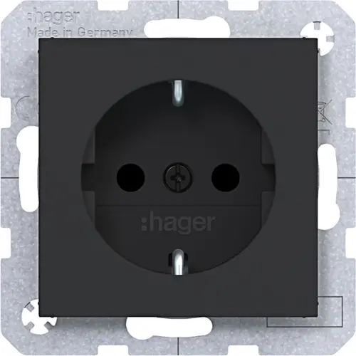 Hager Berker WAS1200BM wandcontactdoos randaarde Safety Plus A1/A8/C1/C8 nachtzwart mat