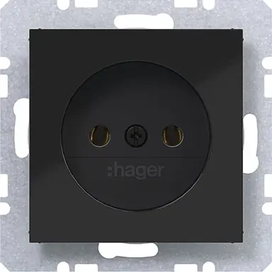 Hager Berker WAS5100BG wandcontactdoos zonder randaarde A1/A8/C1/C8 nachtzwart glans
