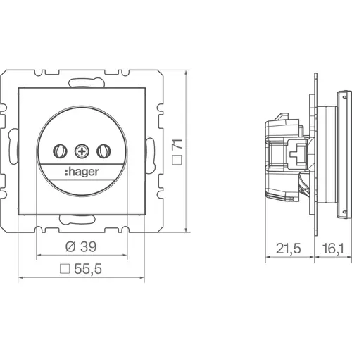 Hager Berker WAS5100BM wandcontactdoos zonder randaarde A1/A8/C1/C8 nachtzwart mat
