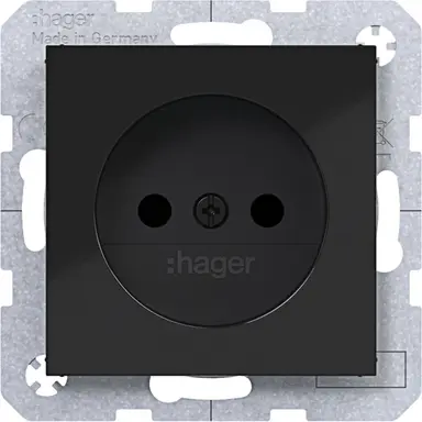Hager Berker WAS5200BG wandcontactdoos zonder randaarde Safety Plus A1/A8/C1/C8 nachtzwart glans