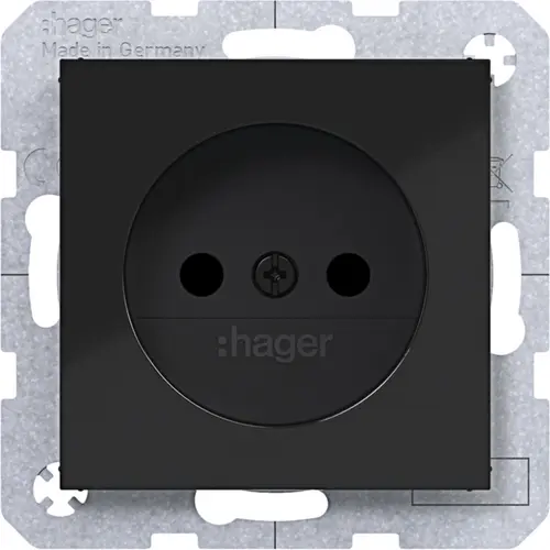Hager Berker WAS5200BG wandcontactdoos zonder randaarde Safety Plus A1/A8/C1/C8 nachtzwart glans