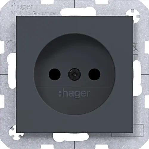 Hager Berker WAS5200AT wandcontactdoos zonder randaarde Safety Plus A1/A8/C1/C8 antraciet mat