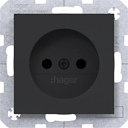 Hager Berker WAS5200BM wandcontactdoos zonder randaarde Safety Plus A1/A8/C1/C8 nachtzwart mat