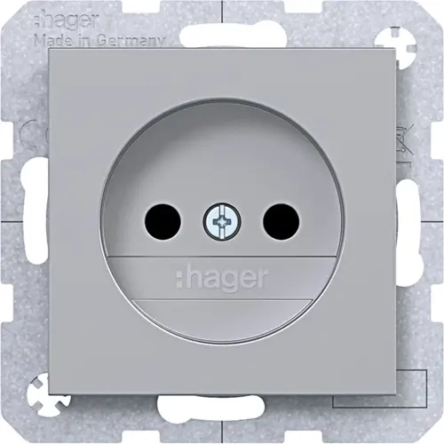 Hager Berker WAS5200TA wandcontactdoos zonder randaarde Safety Plus A1/A8/C1/C8 titaan mat