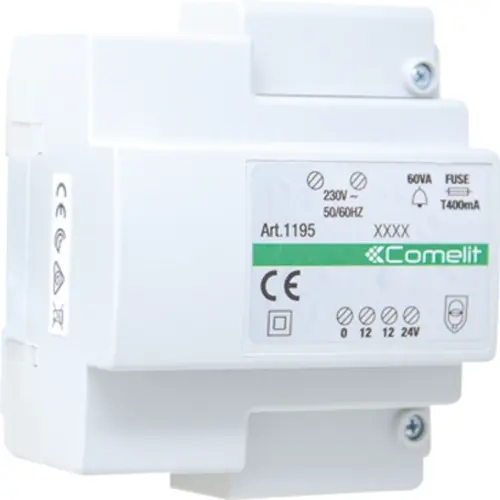 Comelit 1195 voedingstrafo DIN-rail 230V 24V AC 60VA IP30
