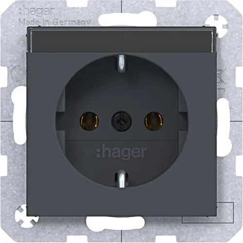 Hager Berker WAS1101AT wandcontactdoos randaarde met tekstveld A1/A8/C1/C8 antraciet mat