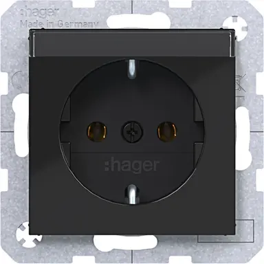 Hager Berker WAS1101BG wandcontactdoos randaarde met tekstveld A1/A8/C1/C8 nachtzwart glans