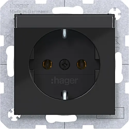 Hager Berker WAS1101BG wandcontactdoos randaarde met tekstveld A1/A8/C1/C8 nachtzwart glans