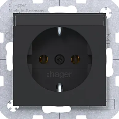 Hager Berker WAS1101BM wandcontactdoos randaarde met tekstveld A1/A8/C1/C8 nachtzwart mat