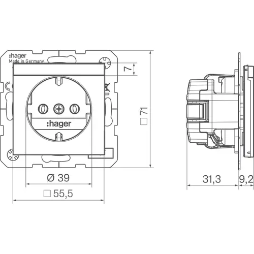 Hager Berker WAS1101BM wandcontactdoos randaarde met tekstveld A1/A8/C1/C8 nachtzwart mat