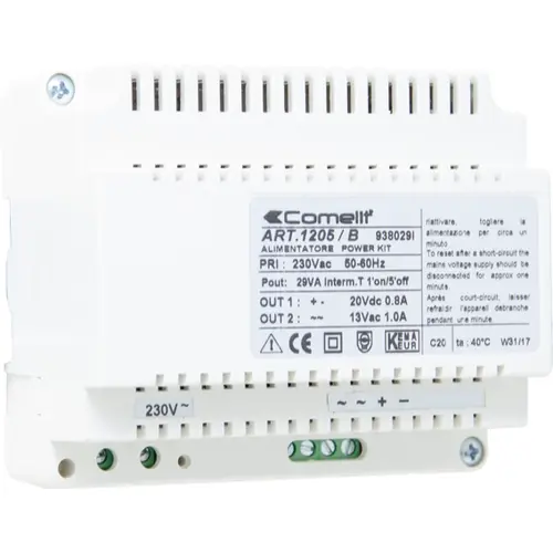 Comelit 1205/B voedingstrafo 230V 20VDC 800mA kortsluitvast DIN-rail IP20