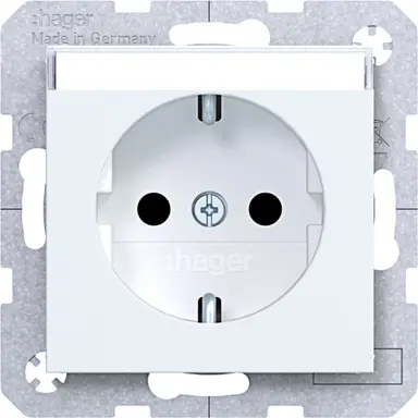 Hager Berker WAS1201WM wandcontactdoos randaarde Safety Plus met tekstveld A1/A8/C1/C8 lichtwit mat