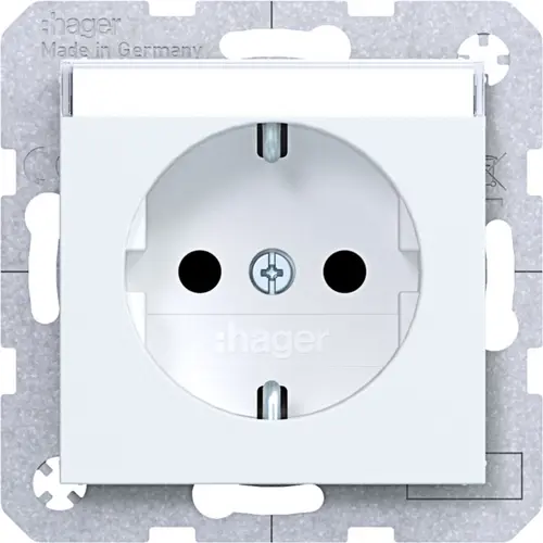 Hager Berker WAS1201WM wandcontactdoos randaarde Safety Plus met tekstveld A1/A8/C1/C8 lichtwit mat