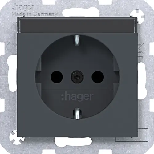 Hager Berker WAS1201AT wandcontactdoos randaarde Safety Plus met tekstveld A1/A8/C1/C8 antraciet mat