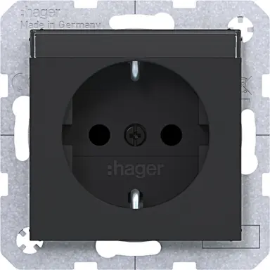 Hager Berker WAS1201BM wandcontactdoos randaarde Safety Plus met tekstveld A1/A8/C1/C8 nachtzwart mat