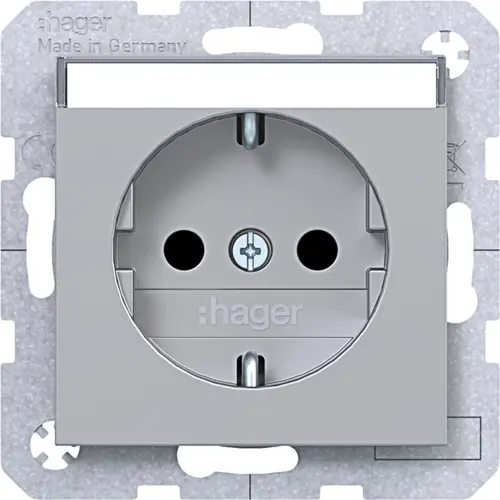 Hager Berker WAS1201TA wandcontactdoos randaarde Safety Plus met tekstveld A1/A8/C1/C8 titaan mat