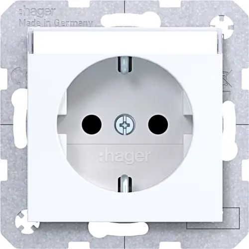 Hager Berker WAS1201WG wandcontactdoos randaarde Safety Plus met tekstveld A1/A8/C1/C8 lichtwit glans