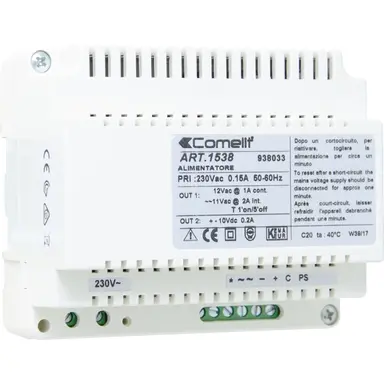 Comelit 1538 voeding met toongenerator DIN-rail 230V 10VDC 150mA IP20