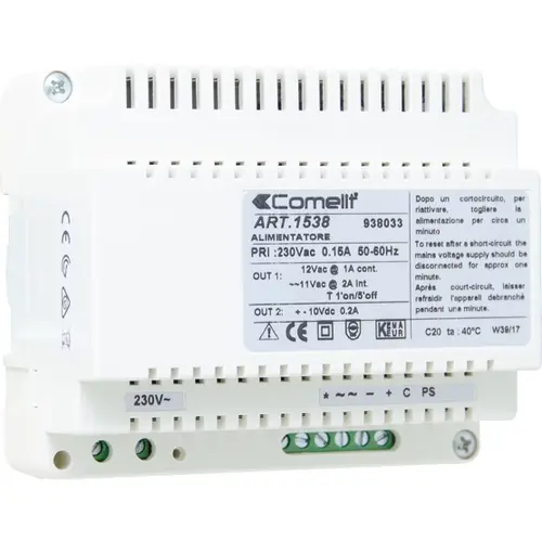 Comelit 1538 voeding met toongenerator DIN-rail 230V 10VDC 150mA IP20