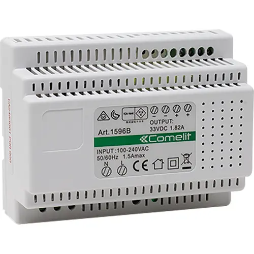 Comelit 1596B voedingstrafo buitenpost DIN-rail 230V 33VDC 1800mA kortsluitvast