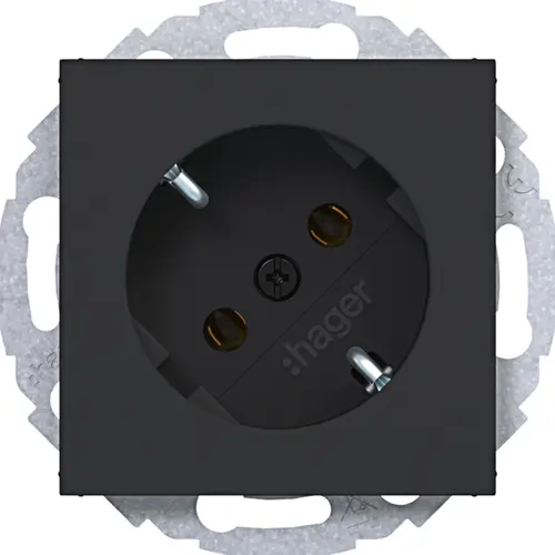 Hager Berker WAS1105BM wandcontactdoos randaarde 45 graden gedraaid A1/A8/C1/C8 nachtschwarz matt