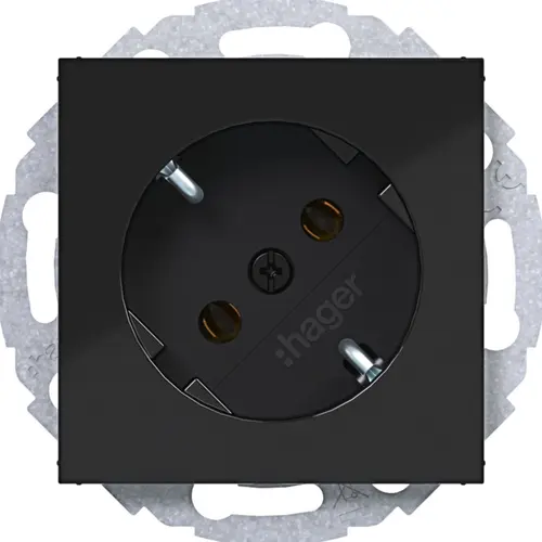 Hager Berker WAS1105BG wandcontactdoos randaarde 45 graden gedraaid A1/A8/C1/C8 nachtzwart glans