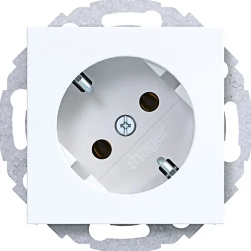 Hager Berker WAS1105WG wandcontactdoos randaarde 45 graden gedraaid A1/A8/C1/C8 lichtwit glans