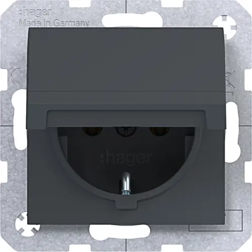 Hager Berker WAS1110AT wandcontactdoos randaarde met klapdeksel A1/A8/C1/C8 antraciet mat