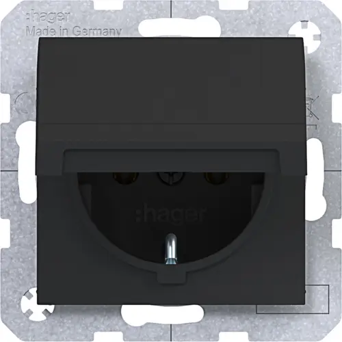 Hager Berker WAS1110BM wandcontactdoos randaarde met klapdeksel A1/A8/C1/C8 nachtzwart mat