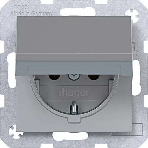 Hager Berker WAS1110TA wandcontactdoos randaarde met klapdeksel A1/A8/C1/C8 titaan mat