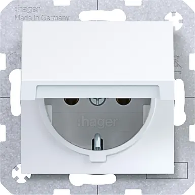 Hager Berker WAS1110WG wandcontactdoos randaarde met terugverend klapdeksel A1/A8/C1/C8 lichtwit glans