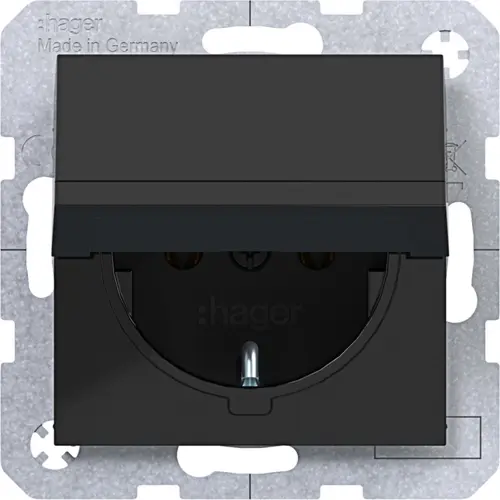 Hager Berker WAS1110BG wandcontactdoos randaarde met klapdeksel A1/A8/C1/C8 nachtzwart glans
