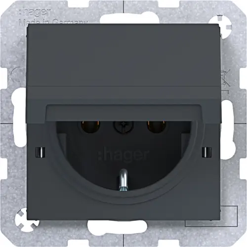 Hager Berker WAS1112AT wandcontactdoos randaarde met vergrendelbaar klapdeksel A1/A8/C1/C8 antraciet mat