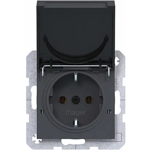 Hager Berker WAS1112AT wandcontactdoos randaarde met vergrendelbaar klapdeksel A1/A8/C1/C8 antraciet mat