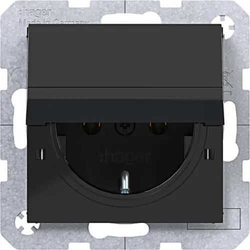 Hager Berker WAS1112BG wandcontactdoos randaarde met vergrendelbaar klapdeksel A1/A8/C1/C8 nachtzwart glans