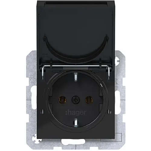 Hager Berker WAS1112BG wandcontactdoos randaarde met vergrendelbaar klapdeksel A1/A8/C1/C8 nachtzwart glans