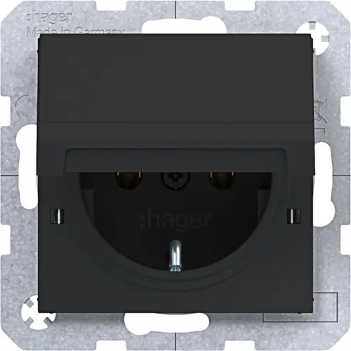Hager Berker WAS1112BM wandcontactdoos randaarde met vergrendelbaar klapdeksel A1/A8/C1/C8 nachtzwart mat