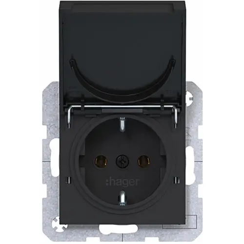 Hager Berker WAS1112BM wandcontactdoos randaarde met vergrendelbaar klapdeksel A1/A8/C1/C8 nachtzwart mat